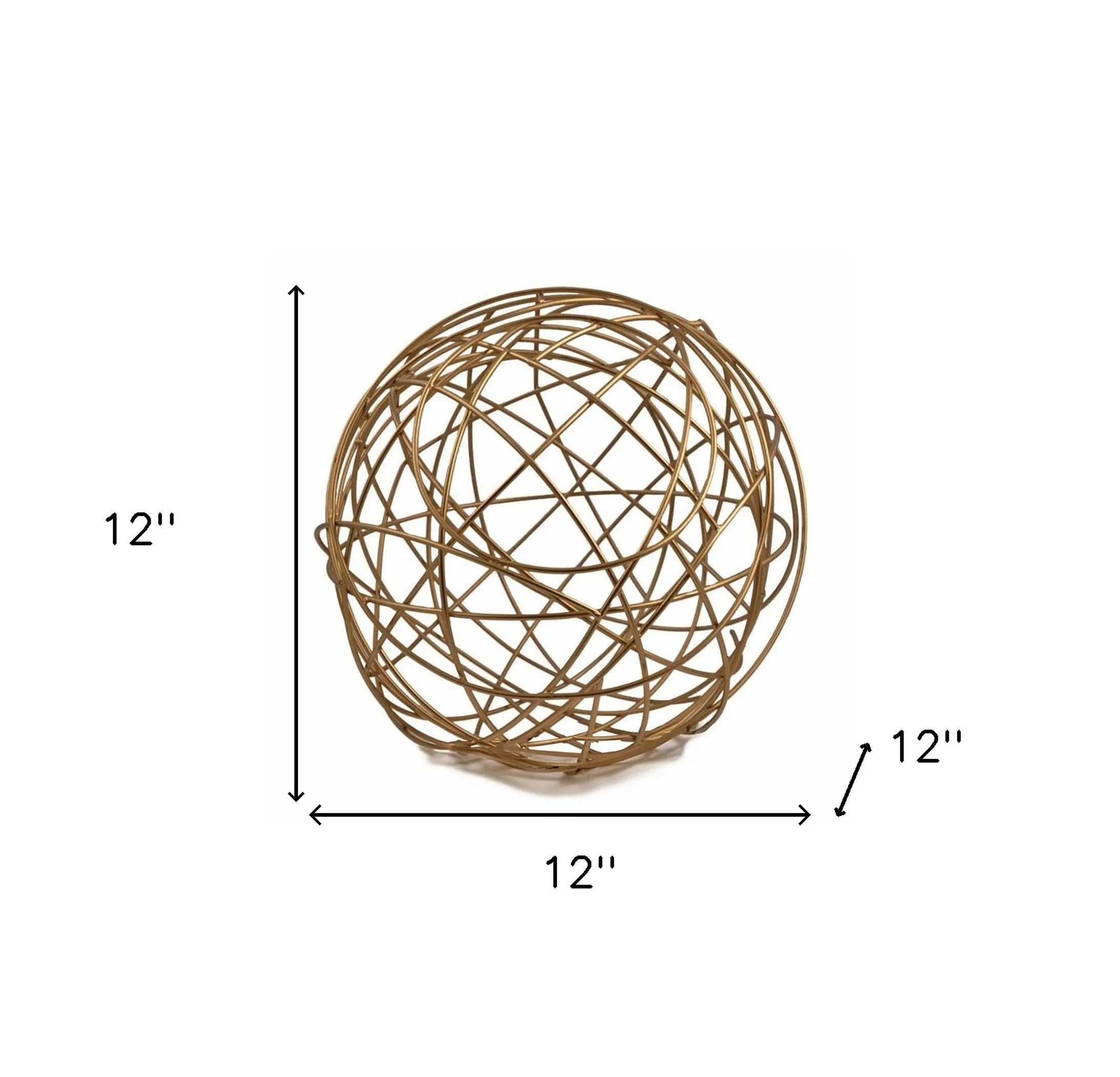 12" Gold Aluminum Woven Wire Decorative Orb Tabletop Sculpture