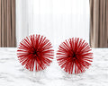 Set of Two Red Iron Decorative Spiky Sphere Tabletop Sculptures