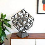 Metal Geo Cube Tabletop Sculpture