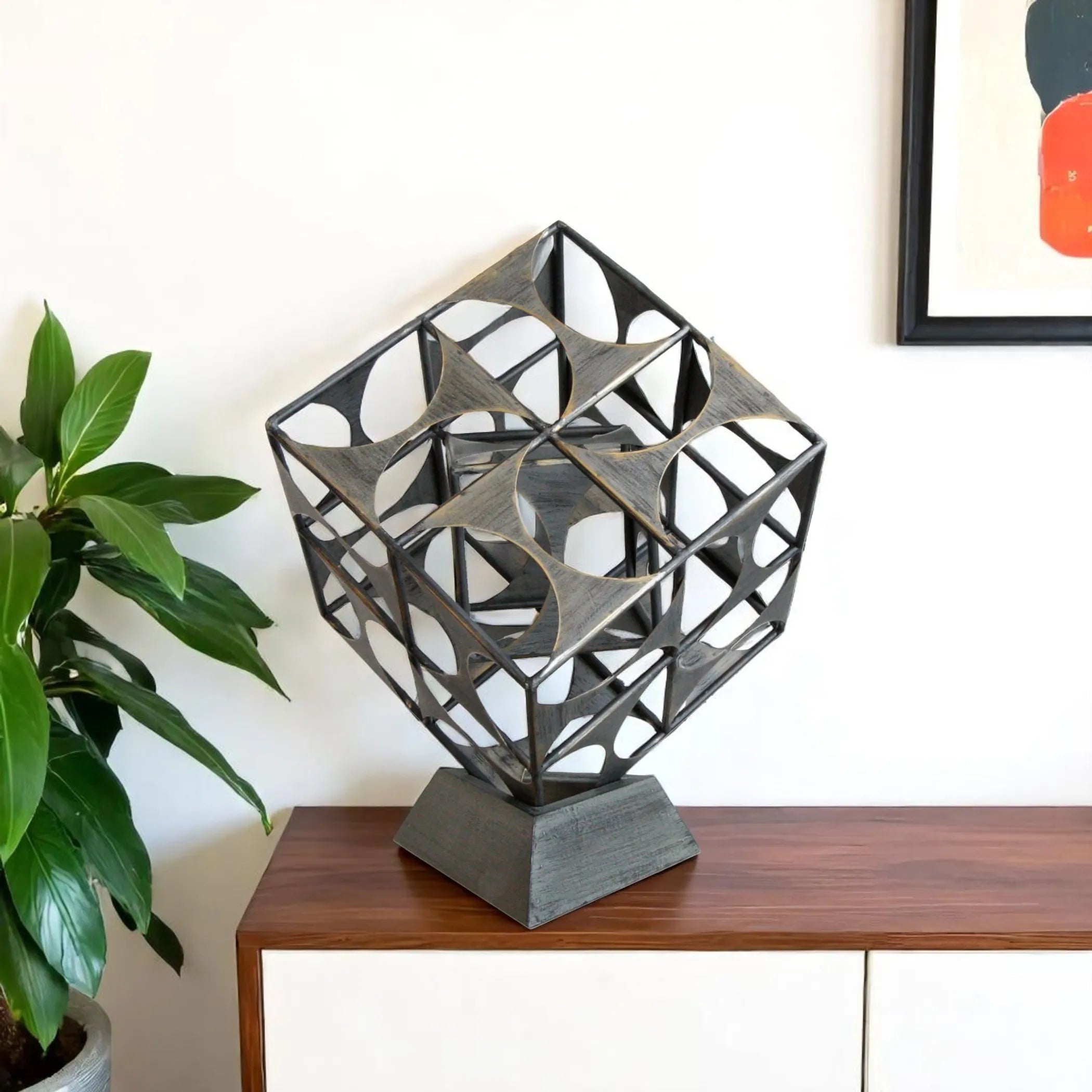Metal Geo Cube Tabletop Sculpture
