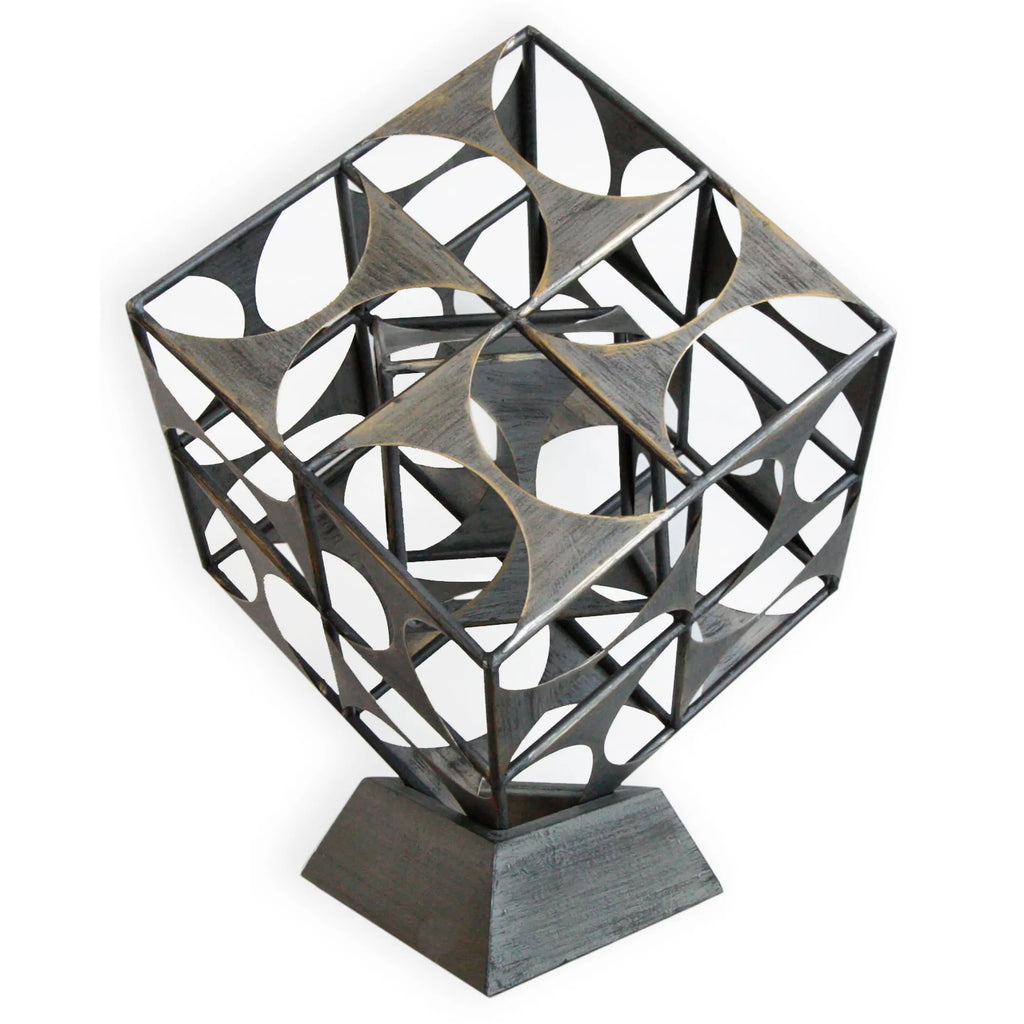 Metal Geo Cube Tabletop Sculpture