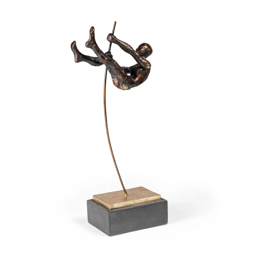 Bronze Resin Pole Vaulting Man Tabletop Sculpture