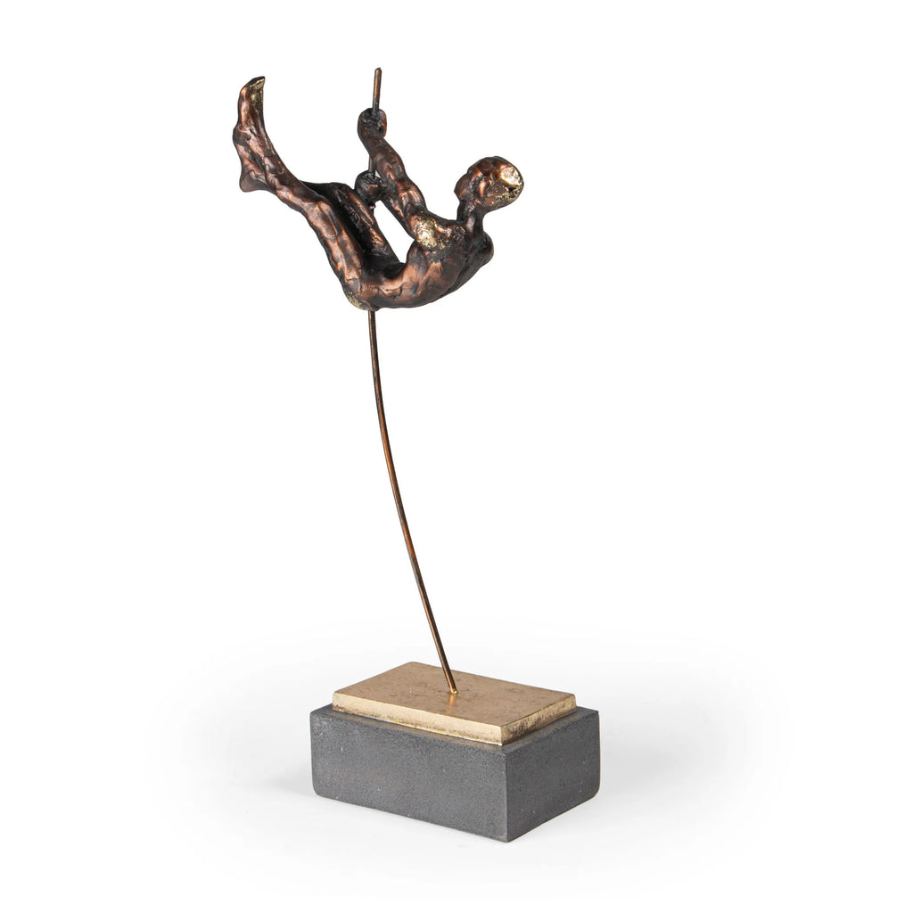 Bronze Resin Pole Vaulting Man Tabletop Sculpture