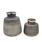 Set of Two And Gray Abstract Glass Round Table Vases