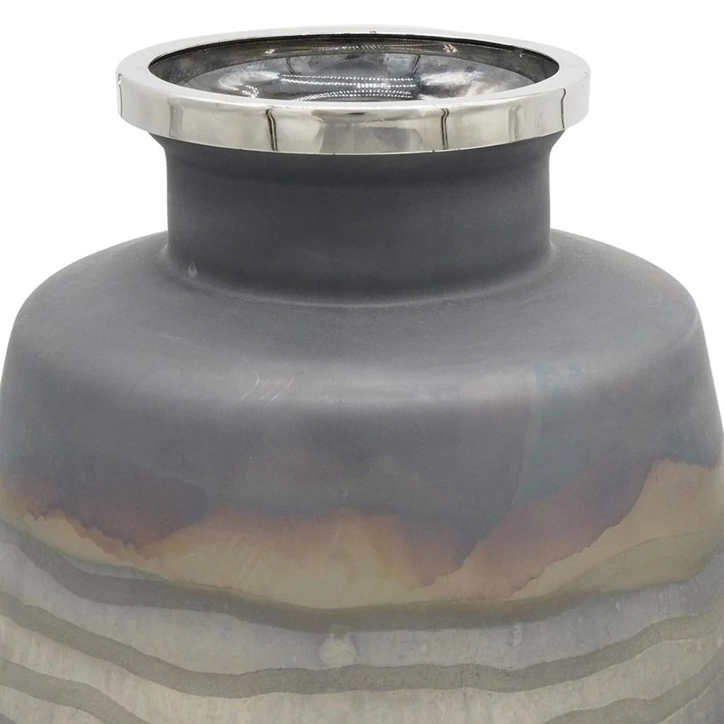 Set of Two And Gray Abstract Glass Round Table Vases