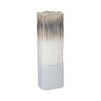 16" Brown Light Blue And Off White Color Block Square Ceramic Table Vase