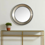 Champagne Dark Metal Wood Round Framed Accent Mirror
