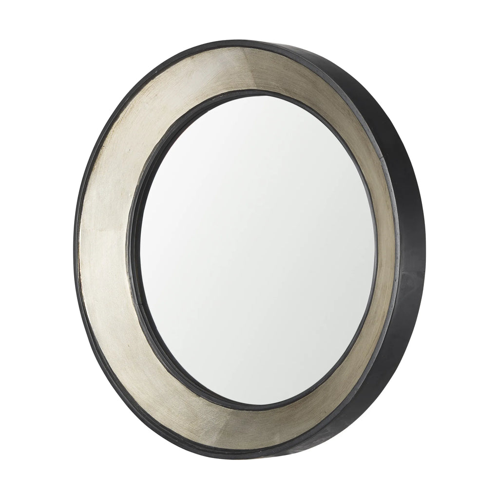 Champagne Dark Metal Wood Round Framed Accent Mirror