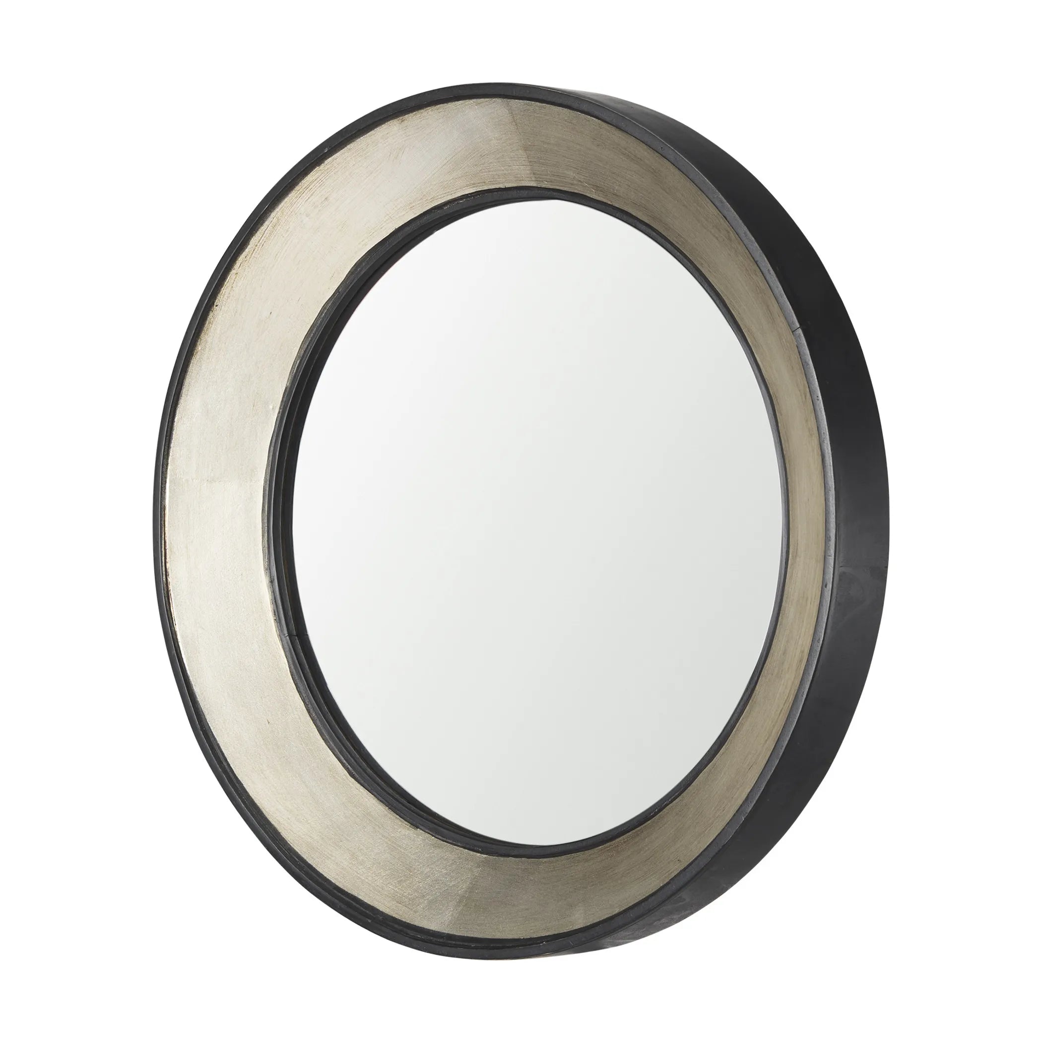 Champagne Dark Metal Wood Round Framed Accent Mirror