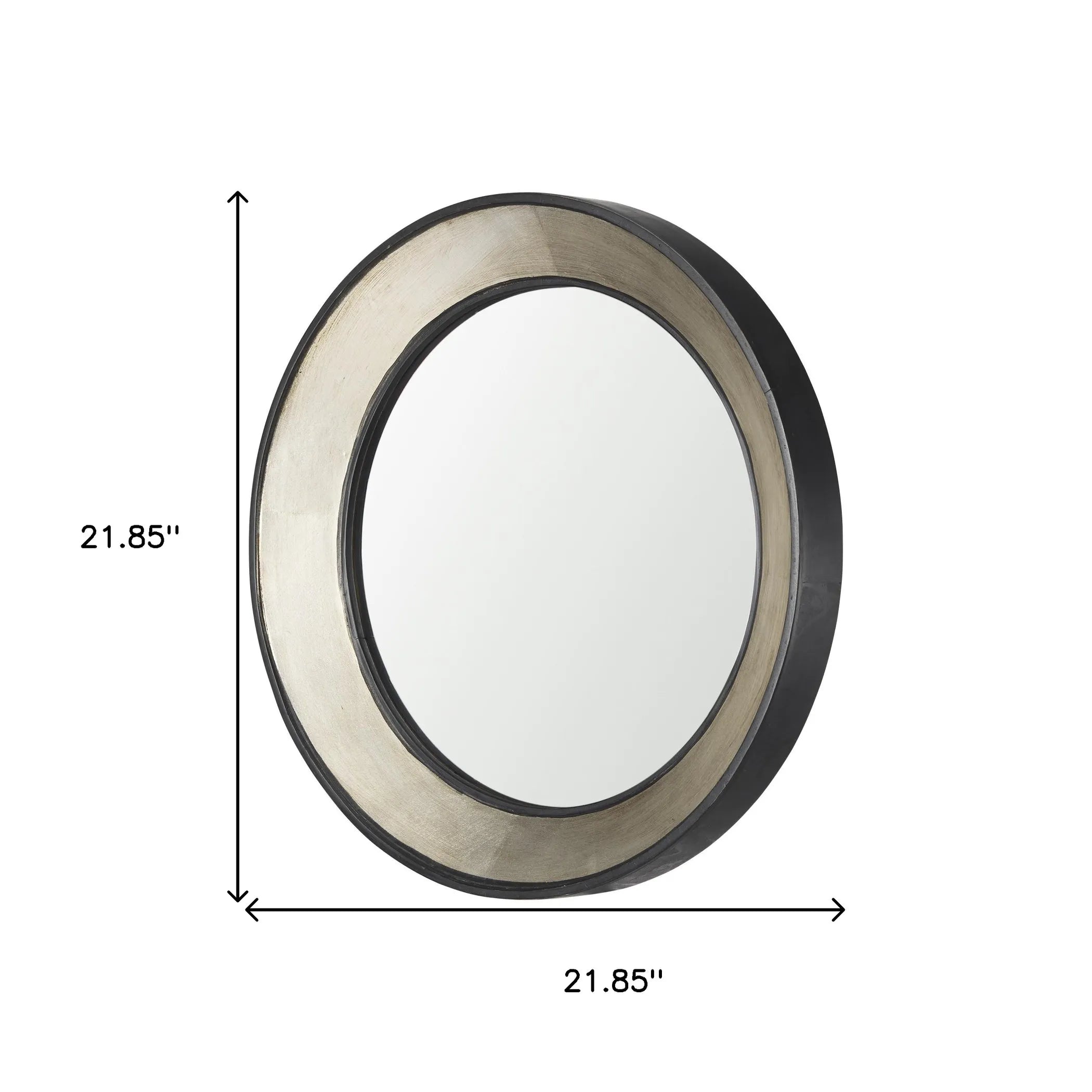 Champagne Dark Metal Wood Round Framed Accent Mirror