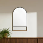 Metal Arch Framed Accent Mirror With Shelf