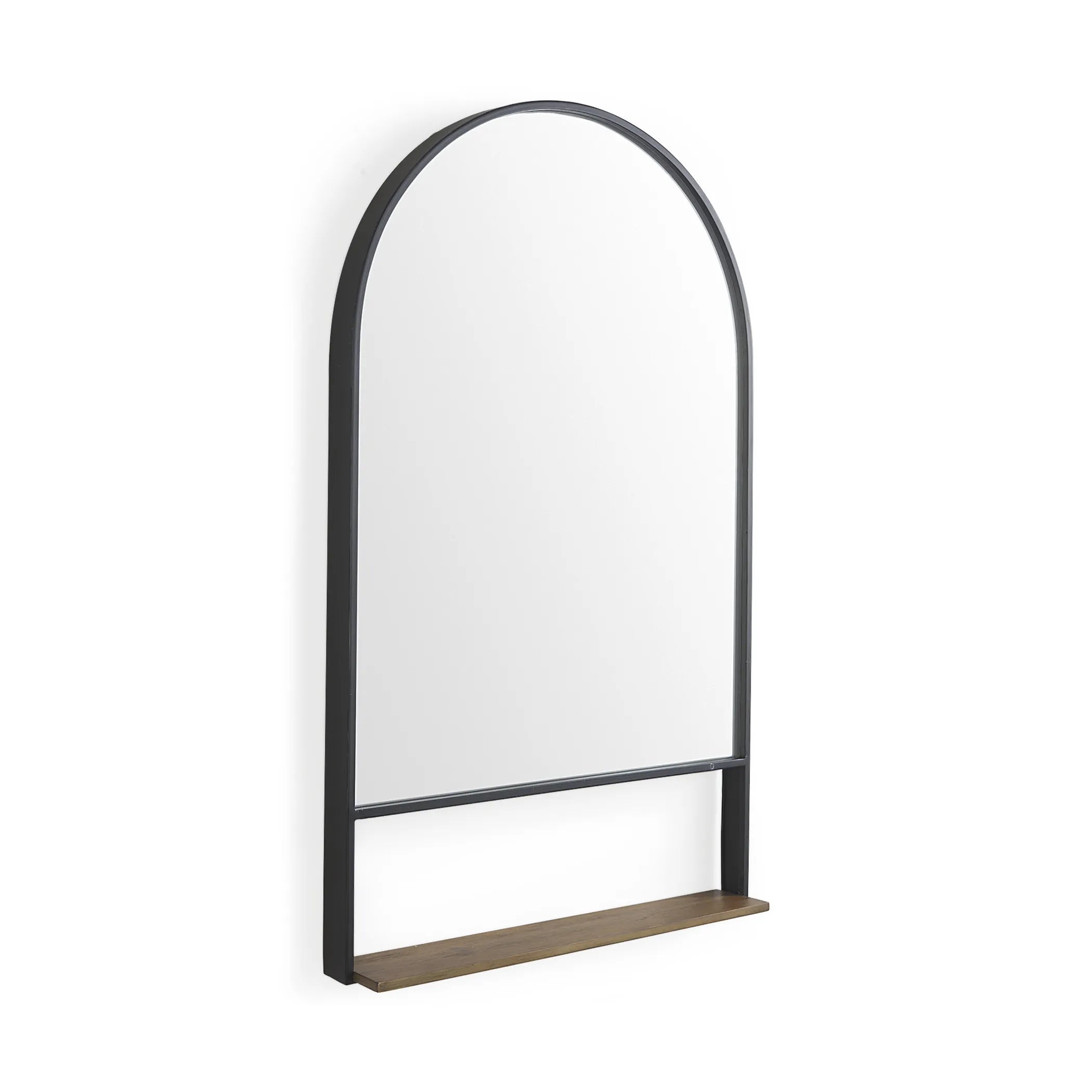 Metal Arch Framed Accent Mirror With Shelf