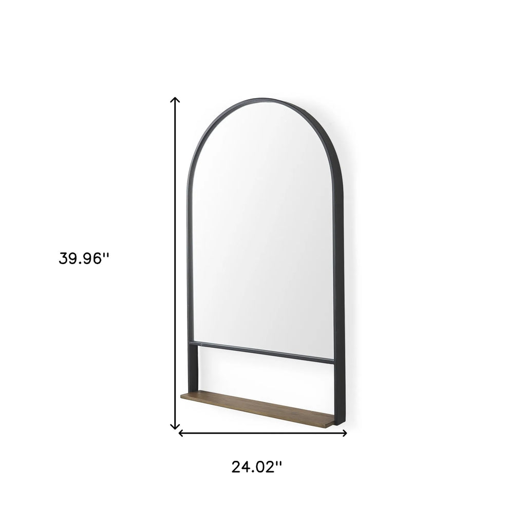 Metal Arch Framed Accent Mirror With Shelf