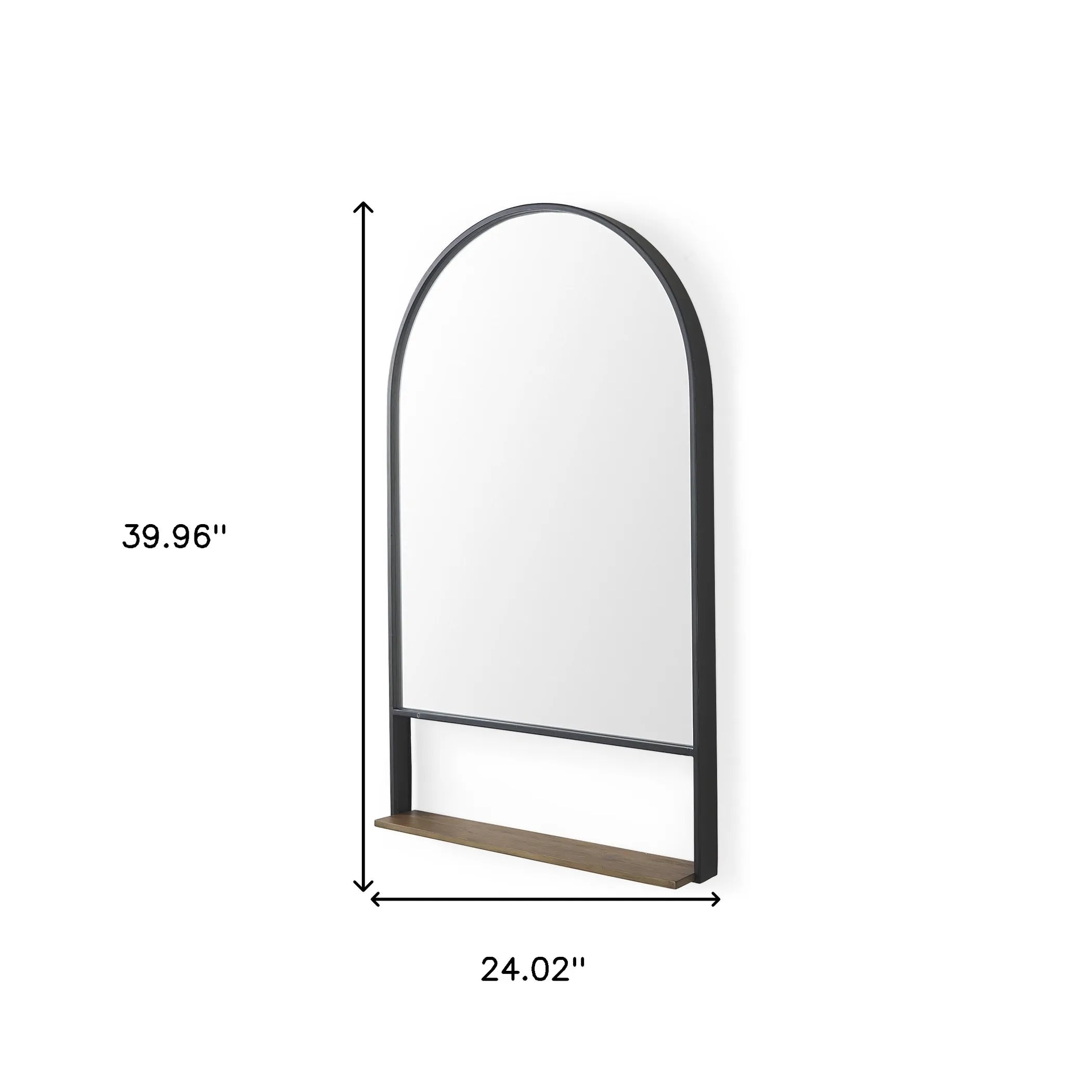 Metal Arch Framed Accent Mirror With Shelf