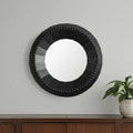 Wood Faceted Beaded Round Framed Accent Mirror