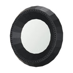 Wood Faceted Beaded Round Framed Accent Mirror