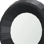 Wood Faceted Beaded Round Framed Accent Mirror