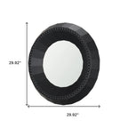 Wood Faceted Beaded Round Framed Accent Mirror