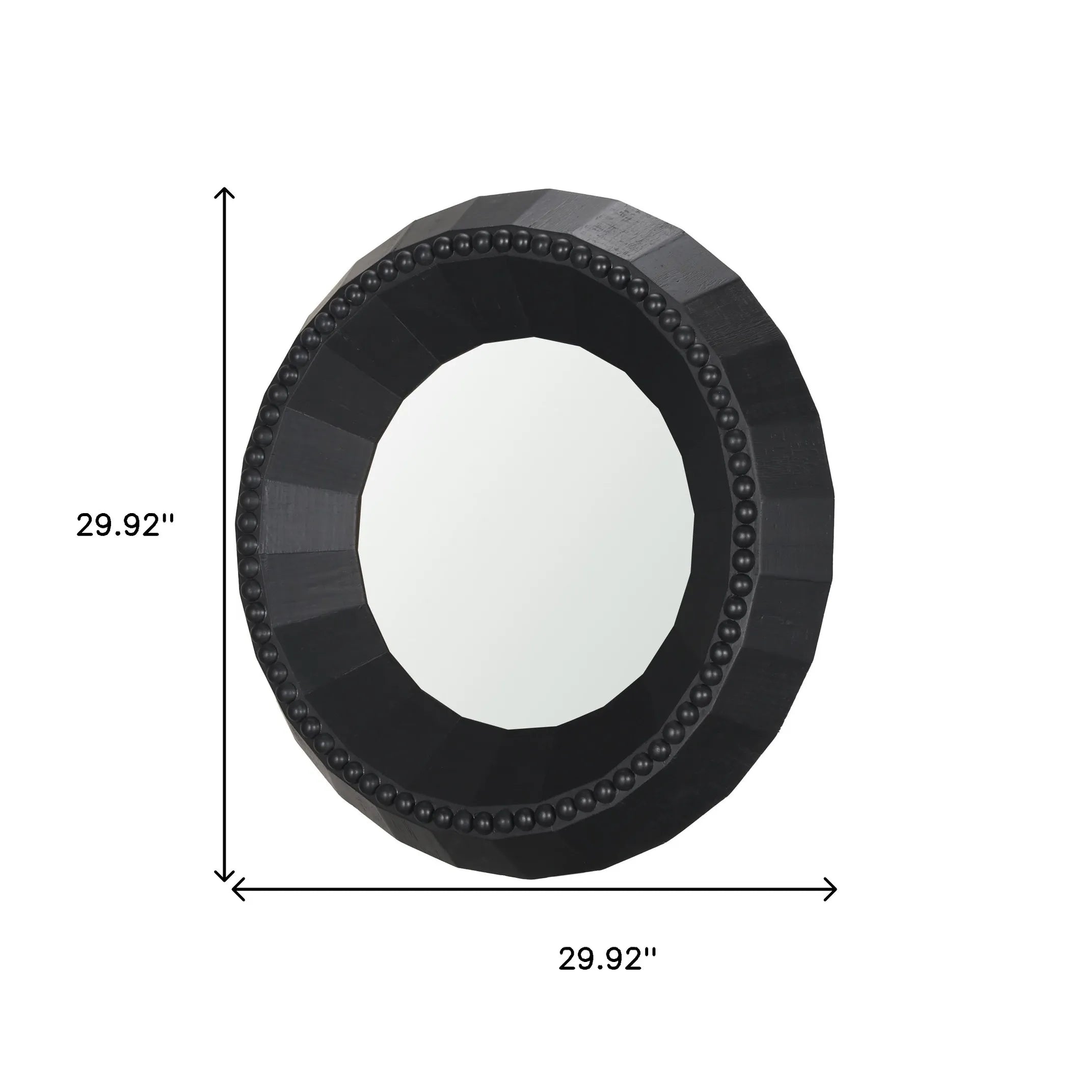 Wood Faceted Beaded Round Framed Accent Mirror