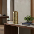 Antiqued Brass Cast Aluminum Cylindrical Tabletop Sculpture