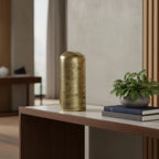 Antiqued Brass Cast Aluminum Cylindrical Tabletop Sculpture