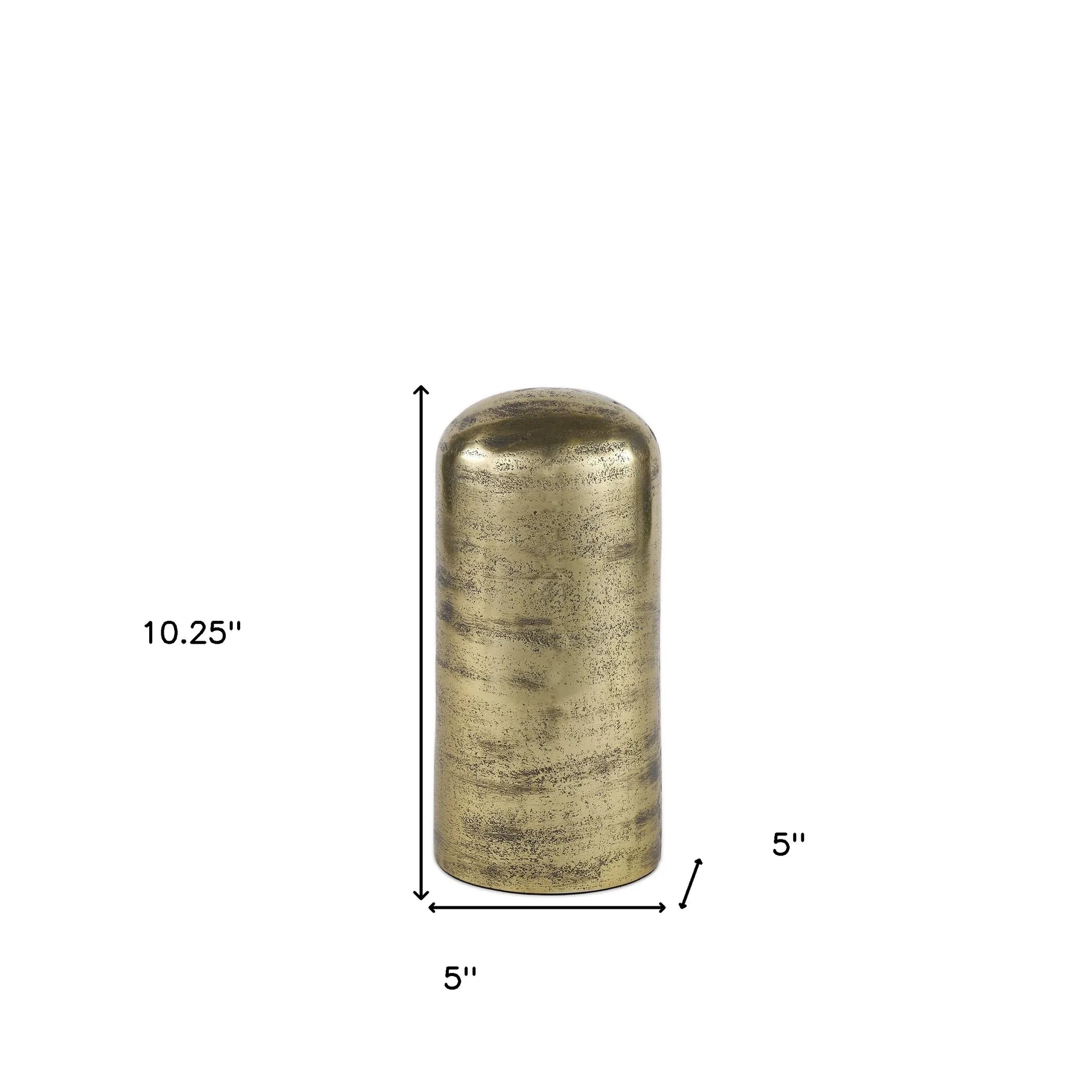 Antiqued Brass Cast Aluminum Cylindrical Tabletop Sculpture
