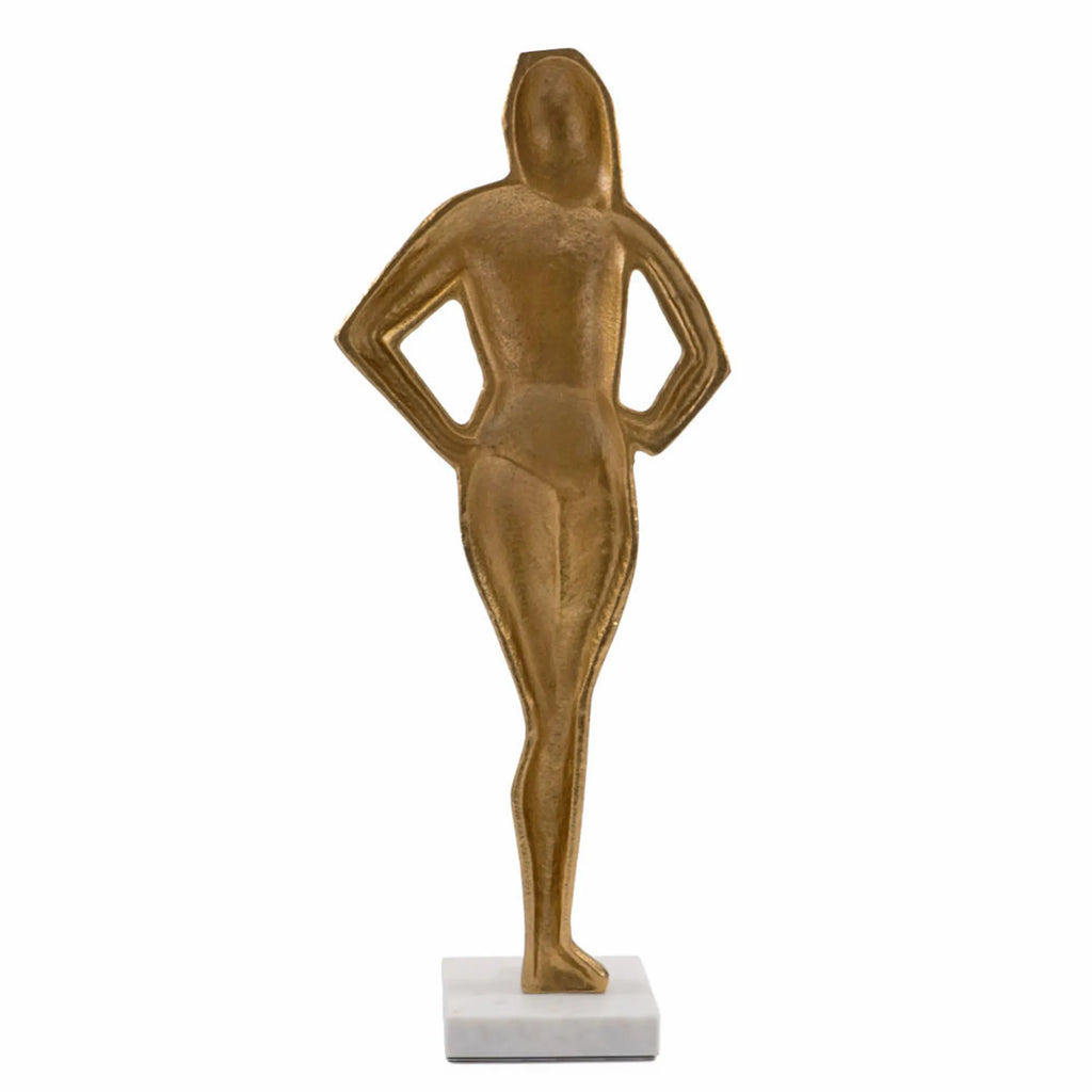 24" Gold And White Aluminum And Marble Woman Tabletop Sculpture