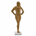 24" Gold And White Aluminum And Marble Woman Tabletop Sculpture