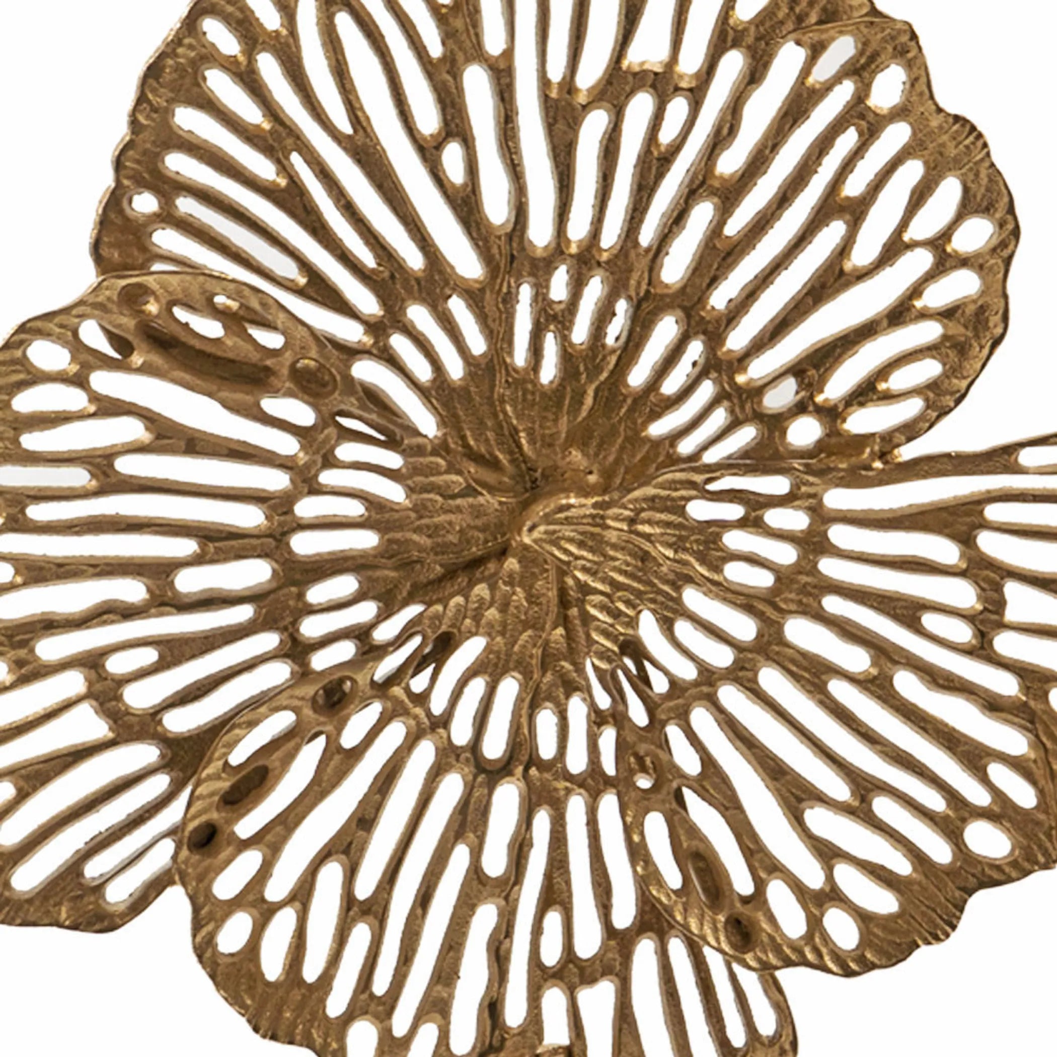 18" Antiqued Gold And White Aluminum And Marble Flowers Abstract Tabletop Sculpture