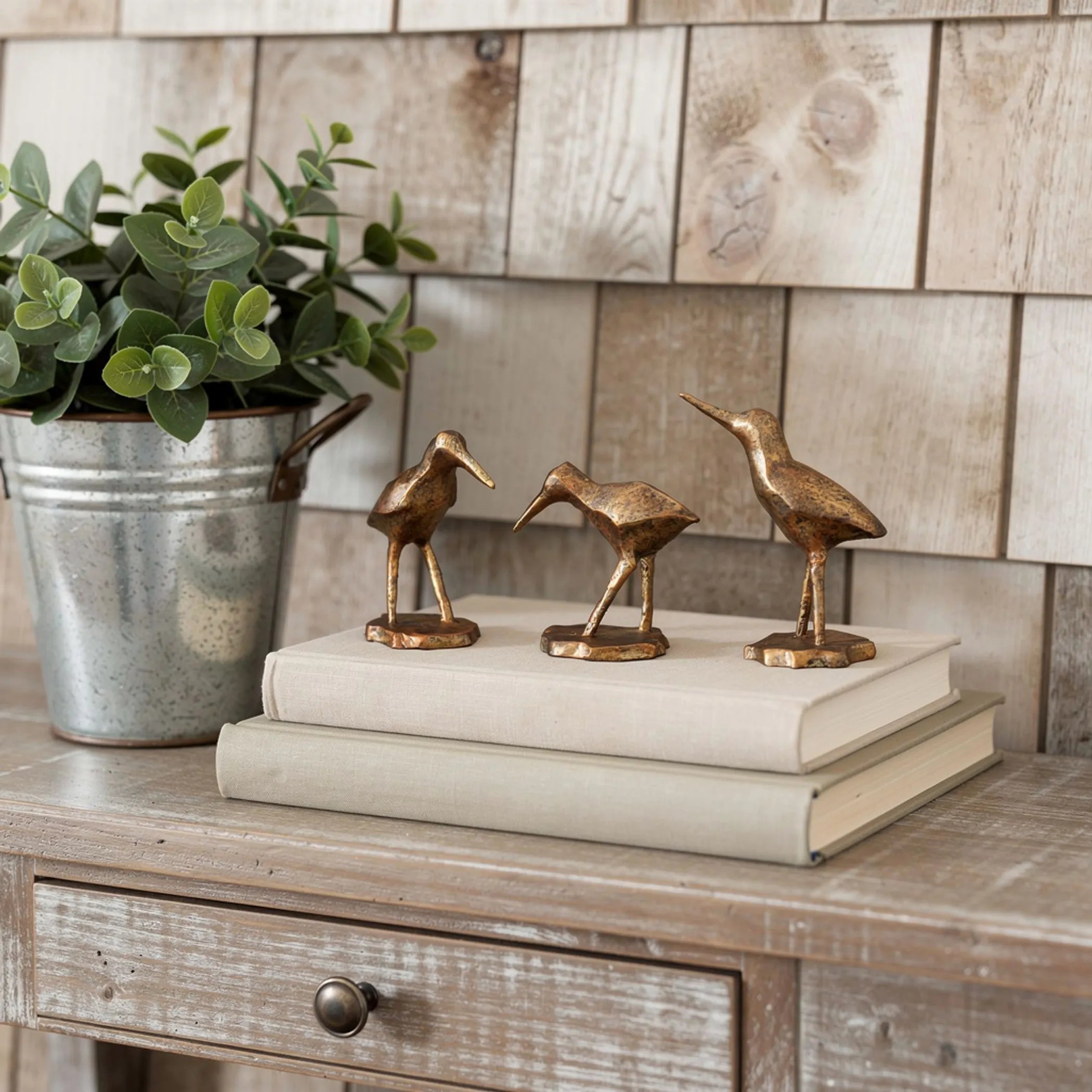 Set of Three Polyresin Sandpiper Bird Figurines