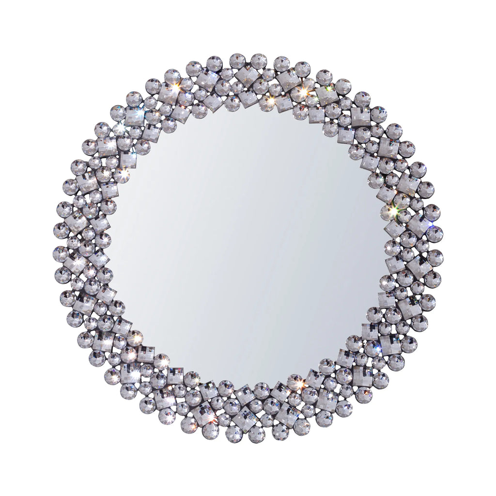 Round Faux Crystal Bling Framed Accent Mirror