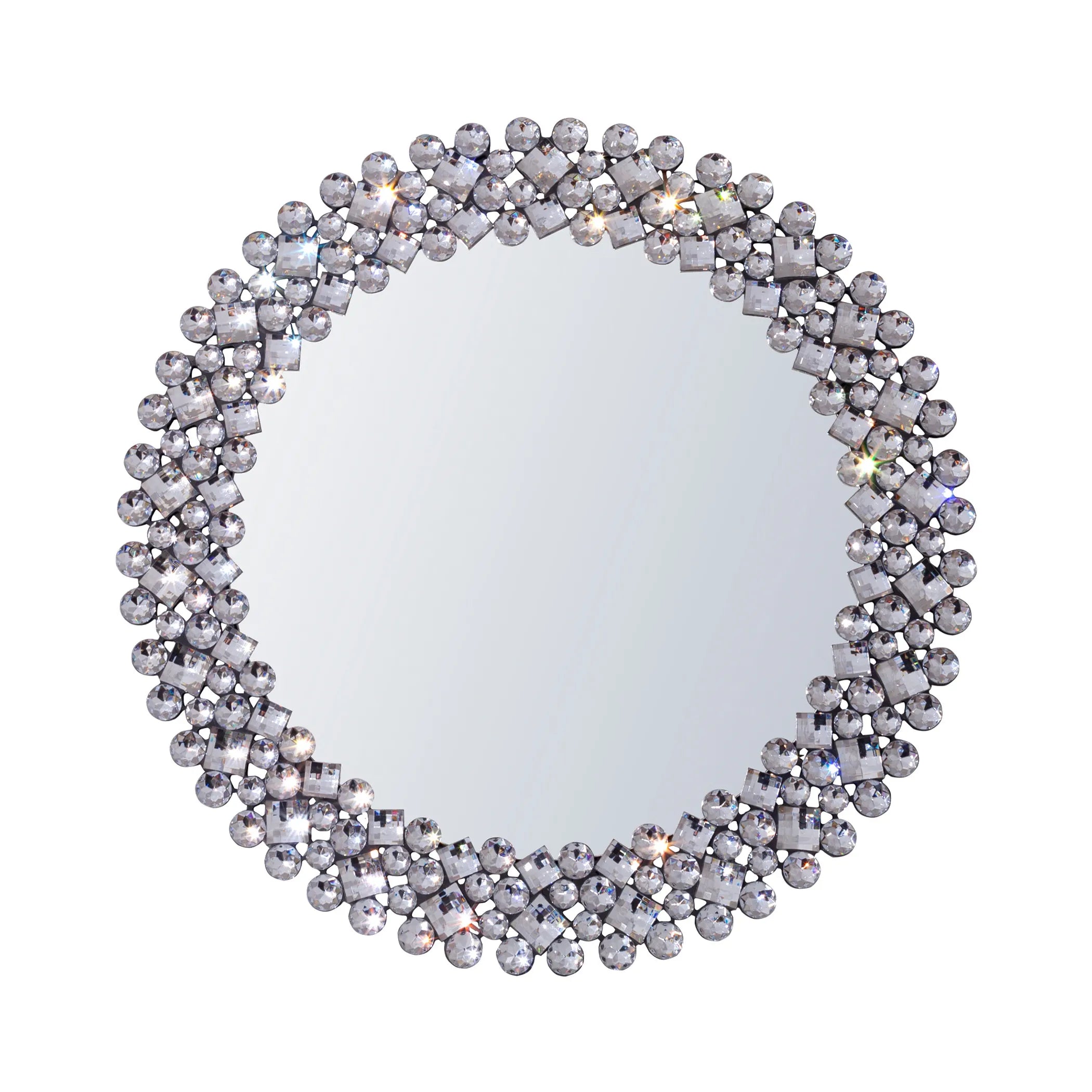 Round Faux Crystal Bling Framed Accent Mirror