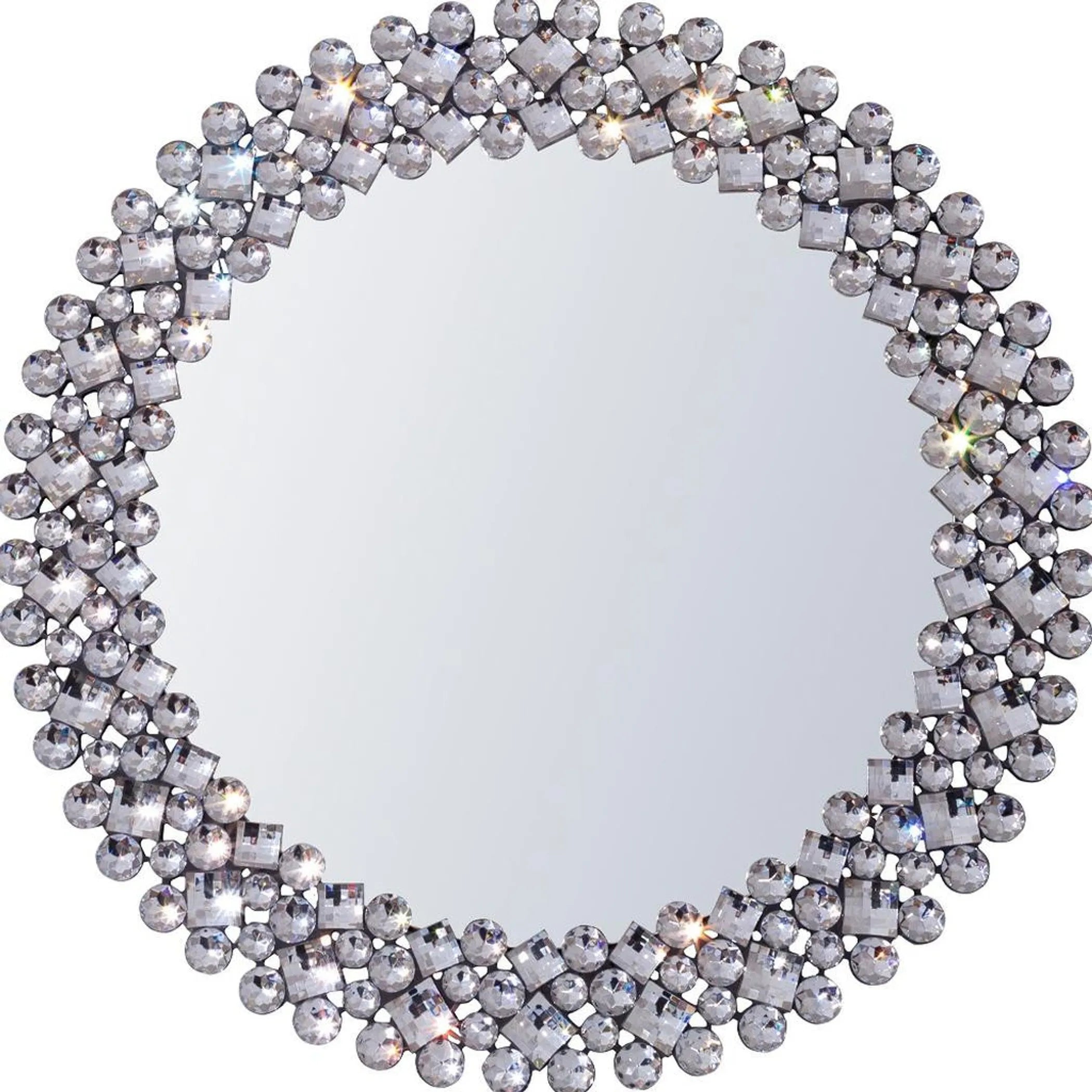 Round Faux Crystal Bling Framed Accent Mirror
