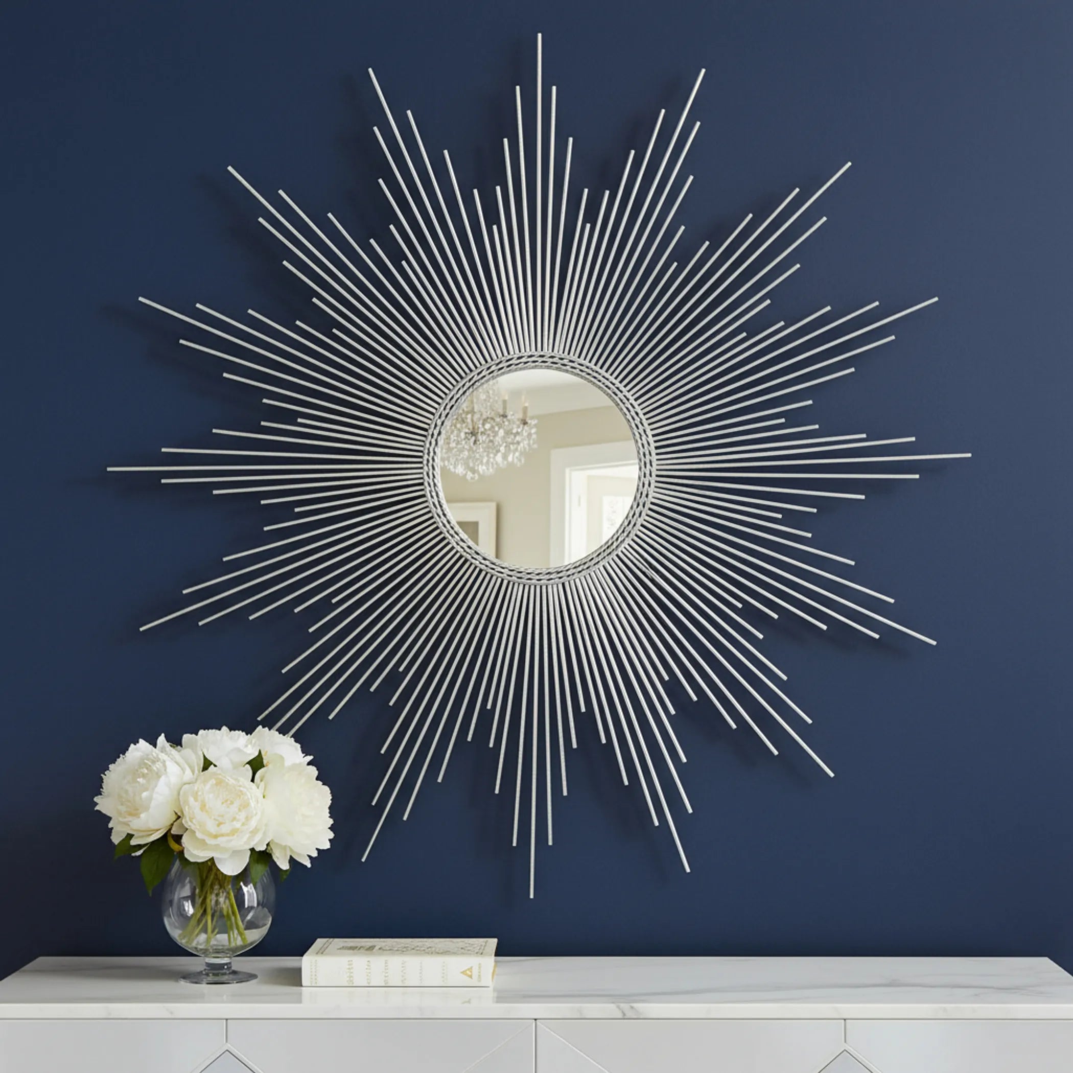 Metal Sunburst Geometric Framed Accent Mirror