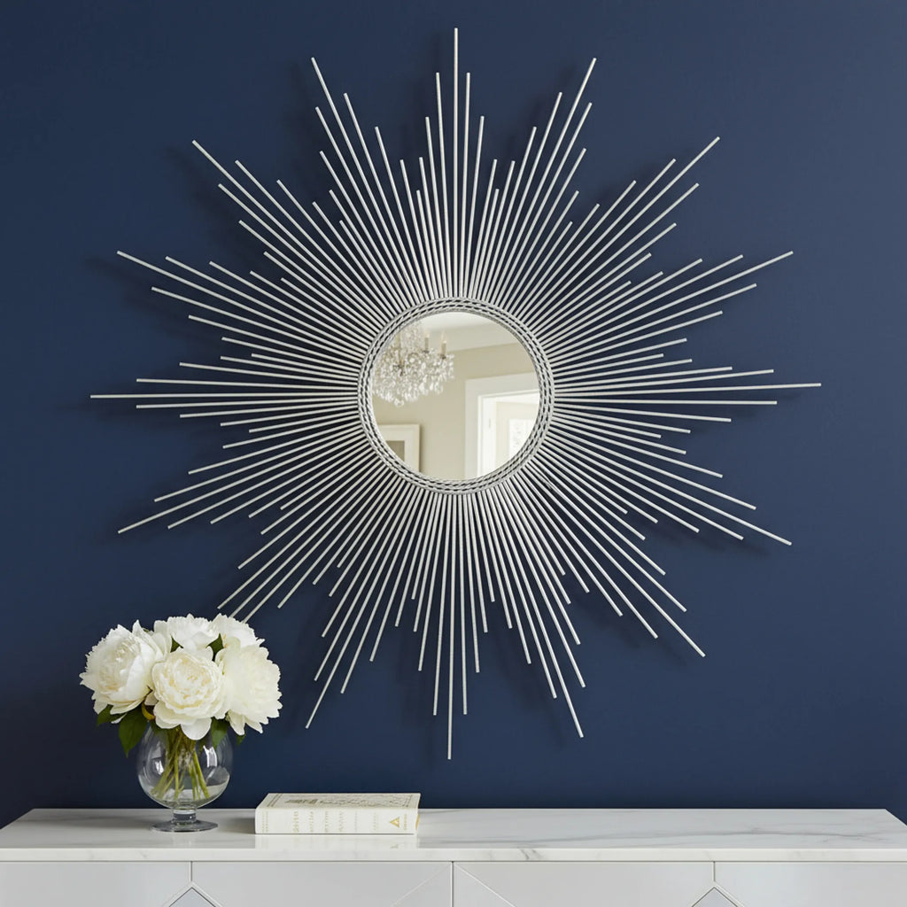 Metal Sunburst Geometric Framed Accent Mirror