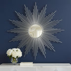 Metal Sunburst Geometric Framed Accent Mirror