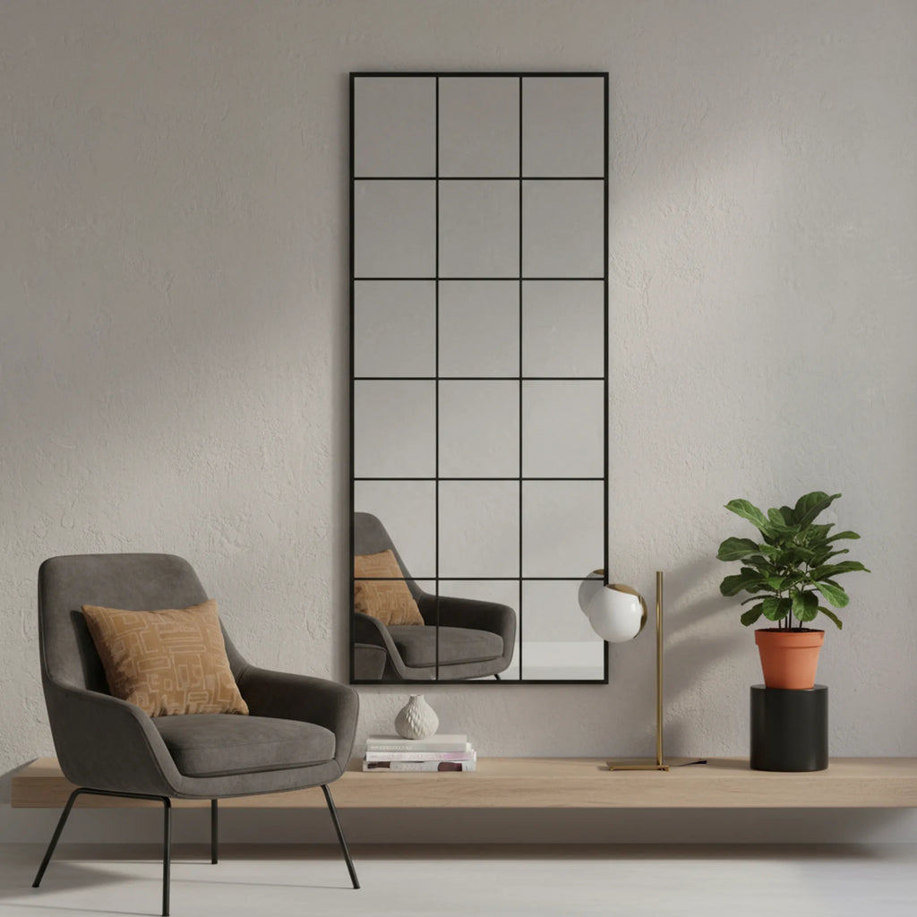 Metal Windowpane Framed Full Length Mirror