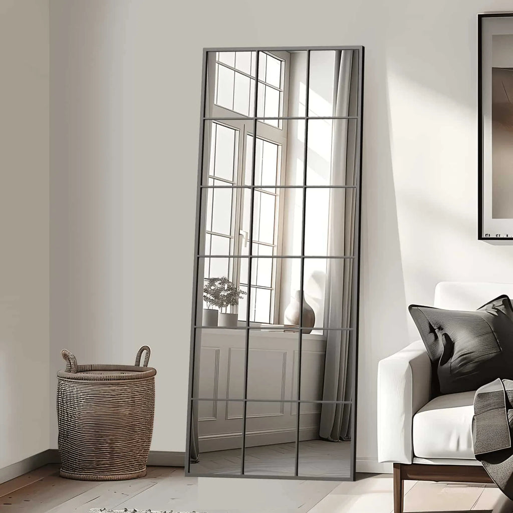 Metal Windowpane Framed Full Length Mirror