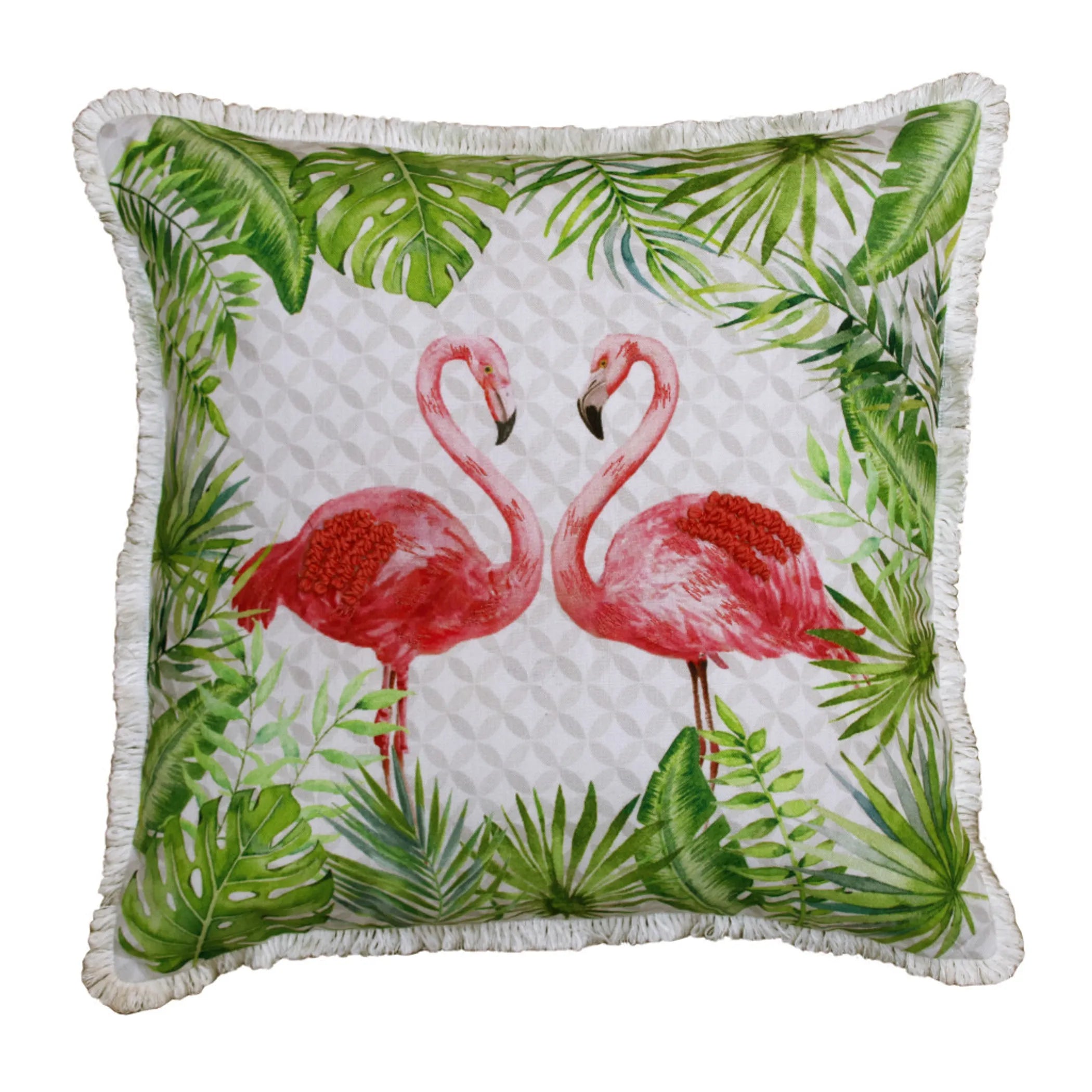 Off Flamingo Throw Pillow Cover with Fringe