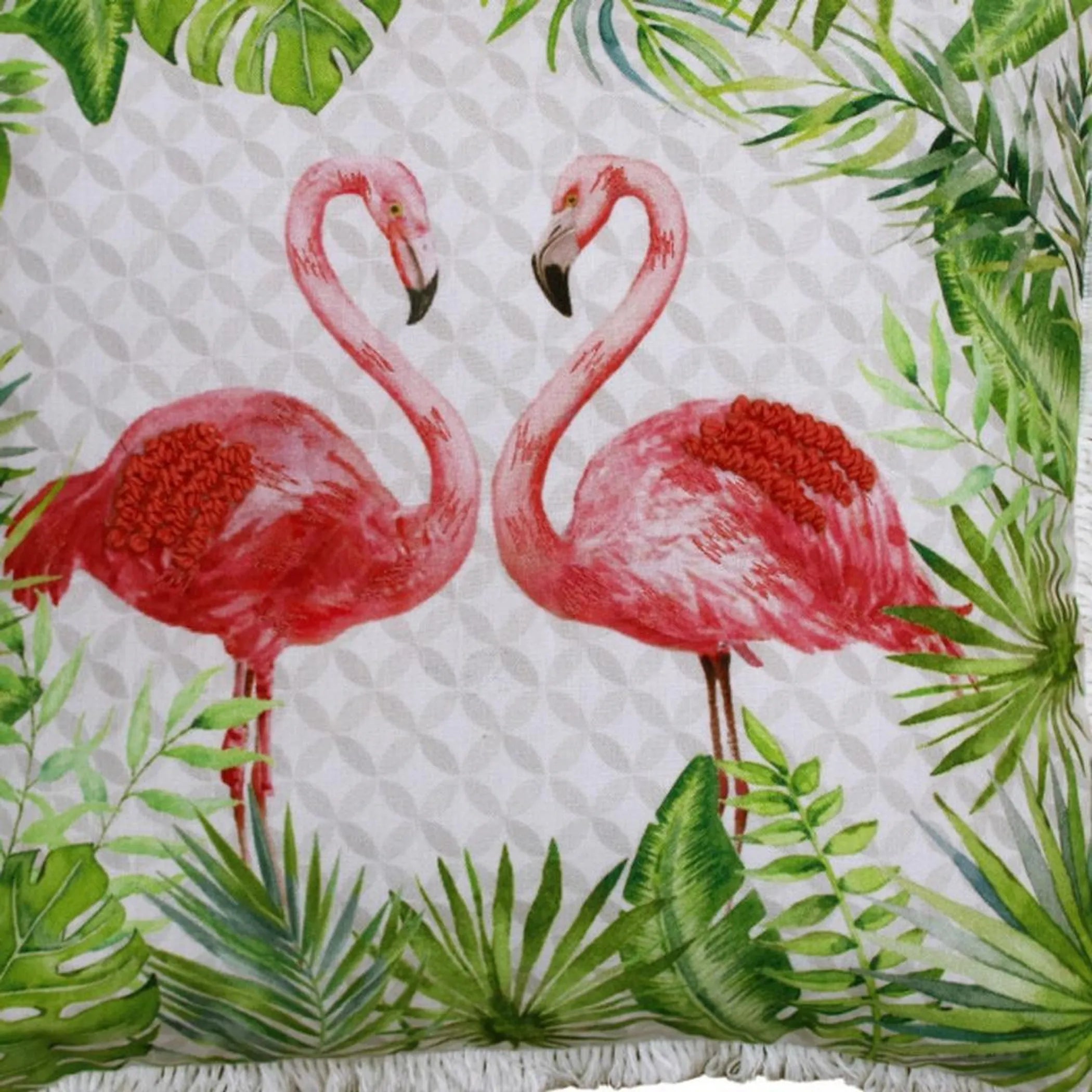 Off Flamingo Throw Pillow Cover with Fringe