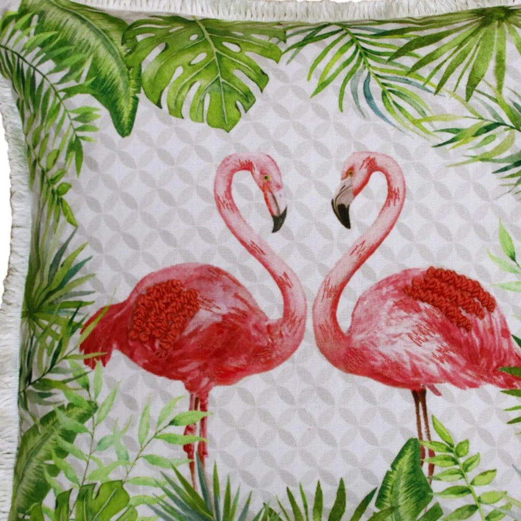 Off Flamingo Throw Pillow Cover with Fringe