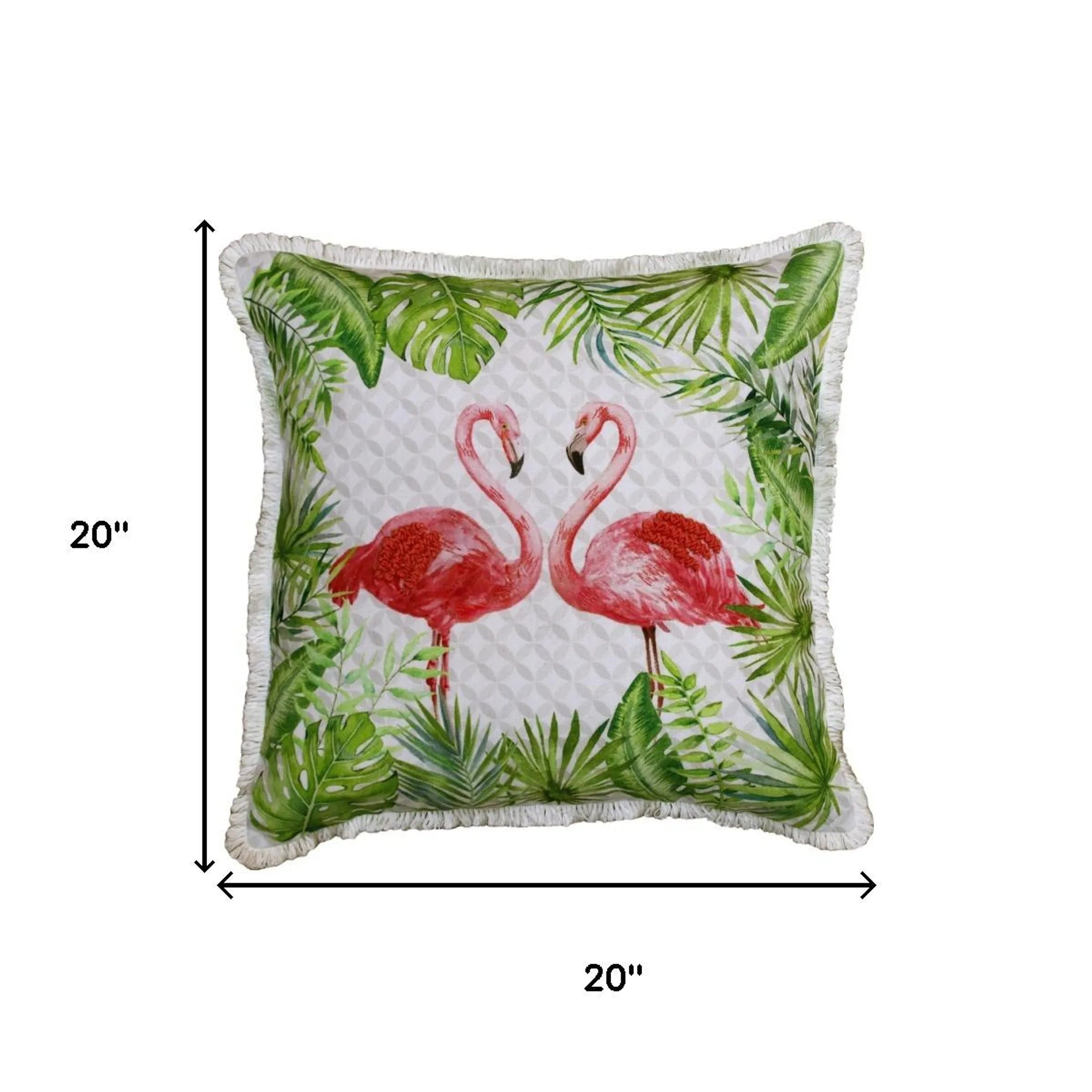 Off Flamingo Throw Pillow Cover with Fringe
