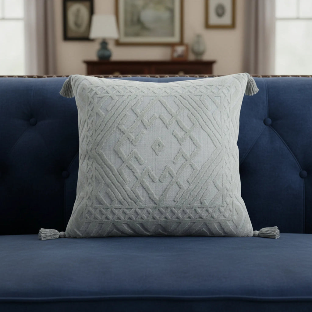 Geometric Viscose Throw Pillow Cover with Tassels