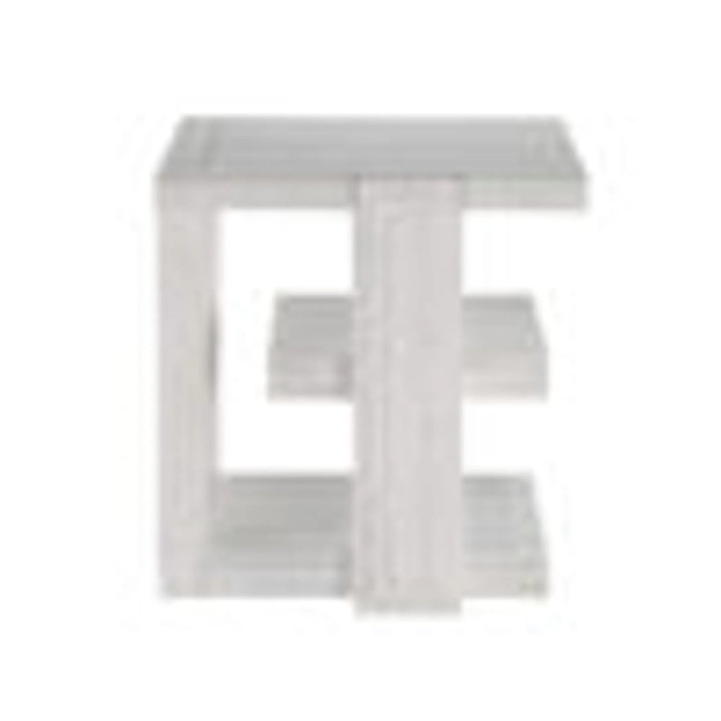 Sunset Trading Dover 24" Large Square Side End Table with Storage Shelves | Cerused White Oak Wood