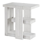 Sunset Trading Dover Chairside 14" Slim Rectangular Side End Table with Storage Shelves | Cerused White Oak Wood