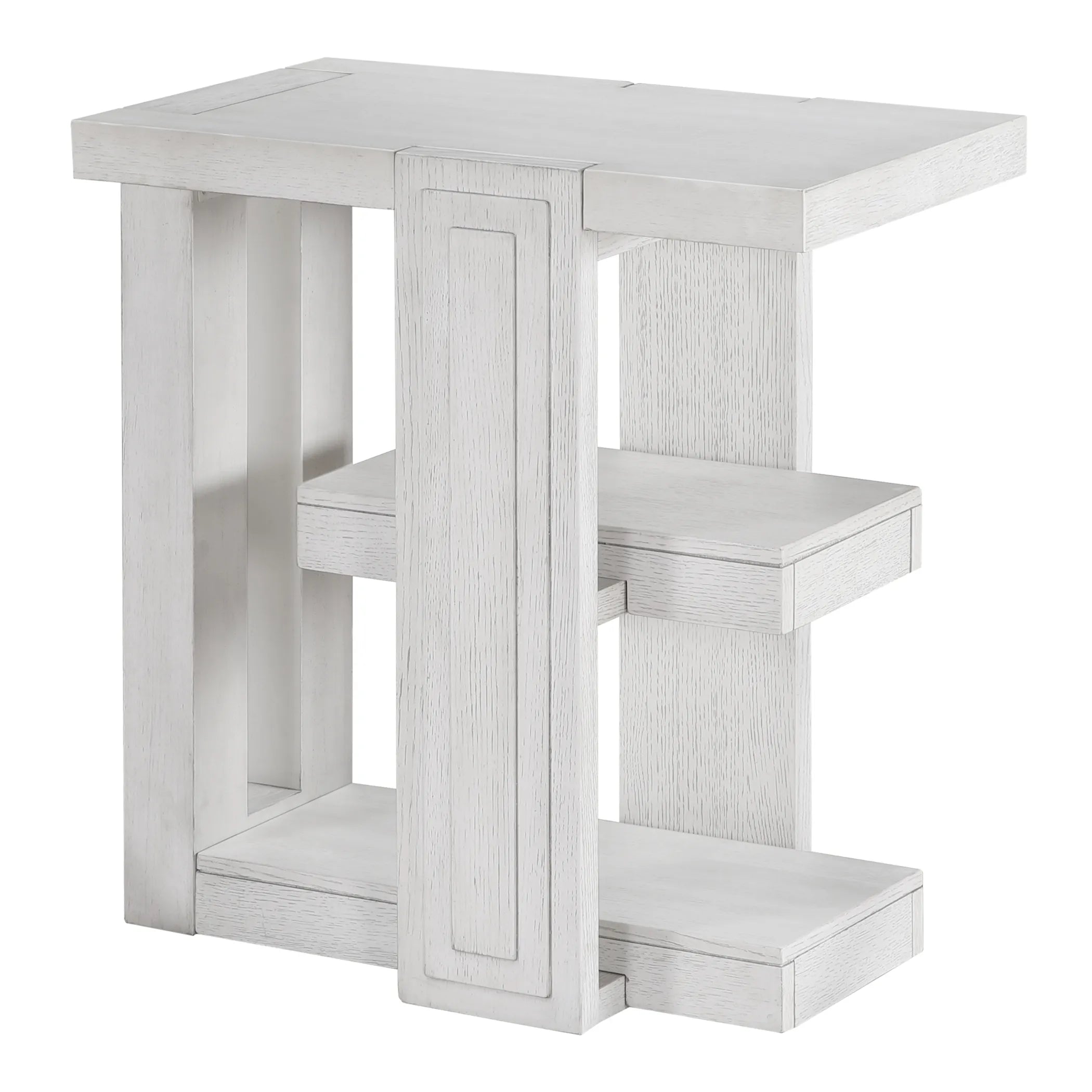 Sunset Trading Dover Chairside 14" Slim Rectangular Side End Table with Storage Shelves | Cerused White Oak Wood