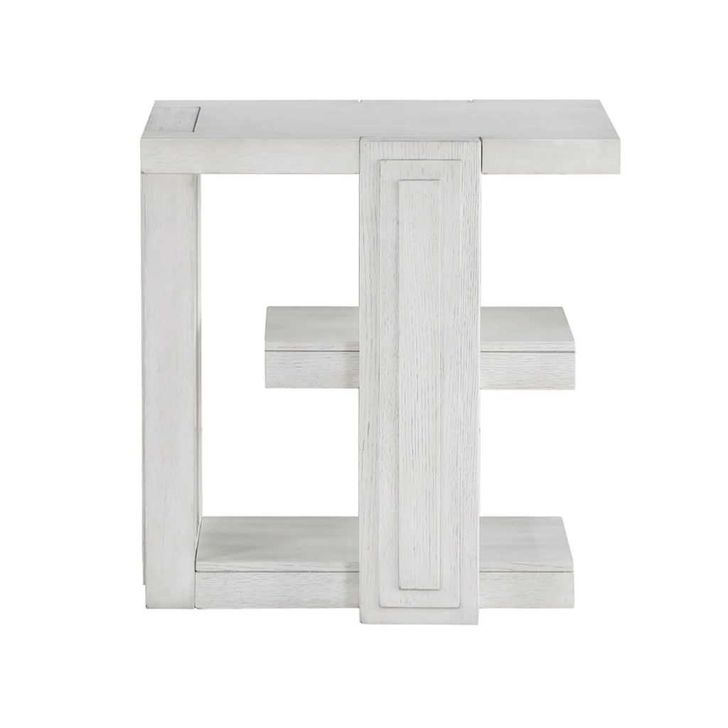 Sunset Trading Dover Chairside 14" Slim Rectangular Side End Table with Storage Shelves | Cerused White Oak Wood