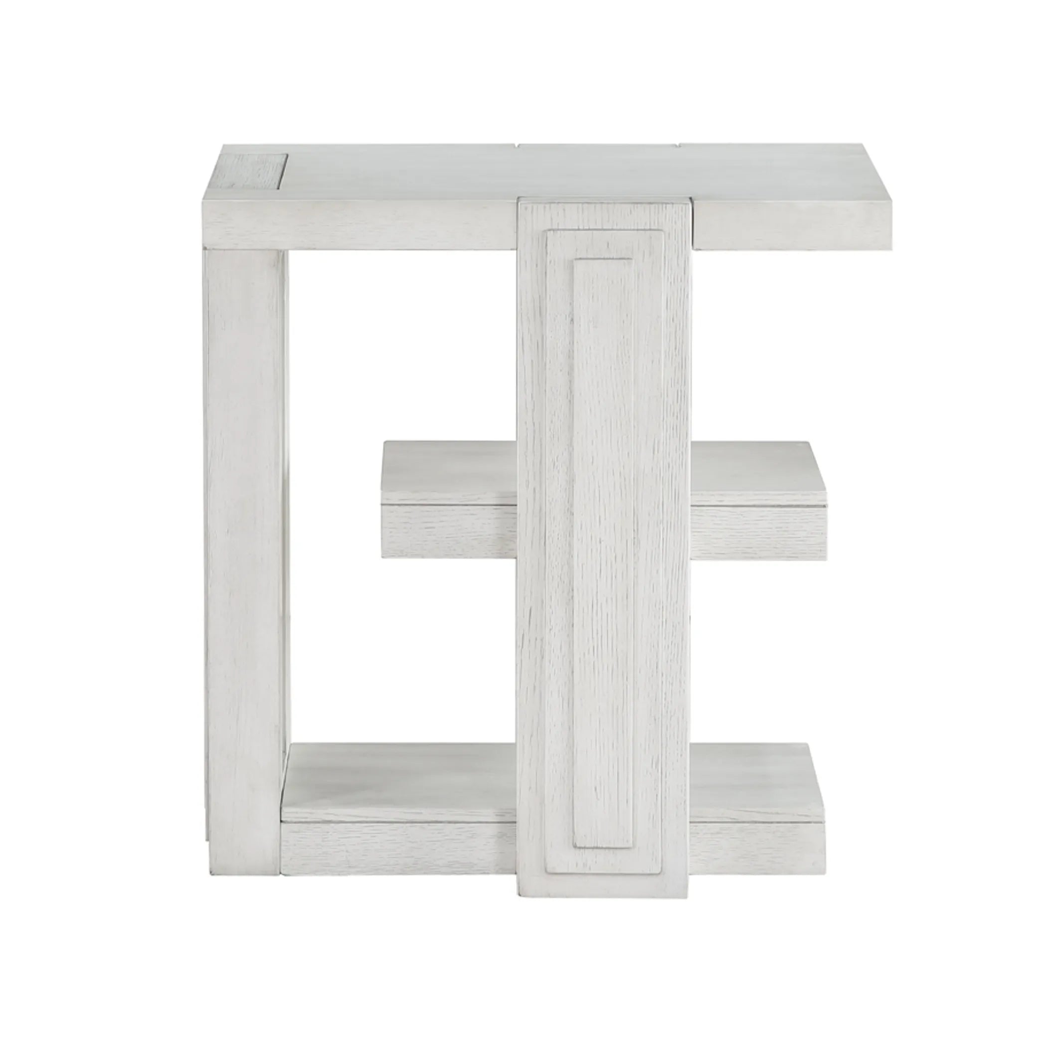Sunset Trading Dover Chairside 14" Slim Rectangular Side End Table with Storage Shelves | Cerused White Oak Wood
