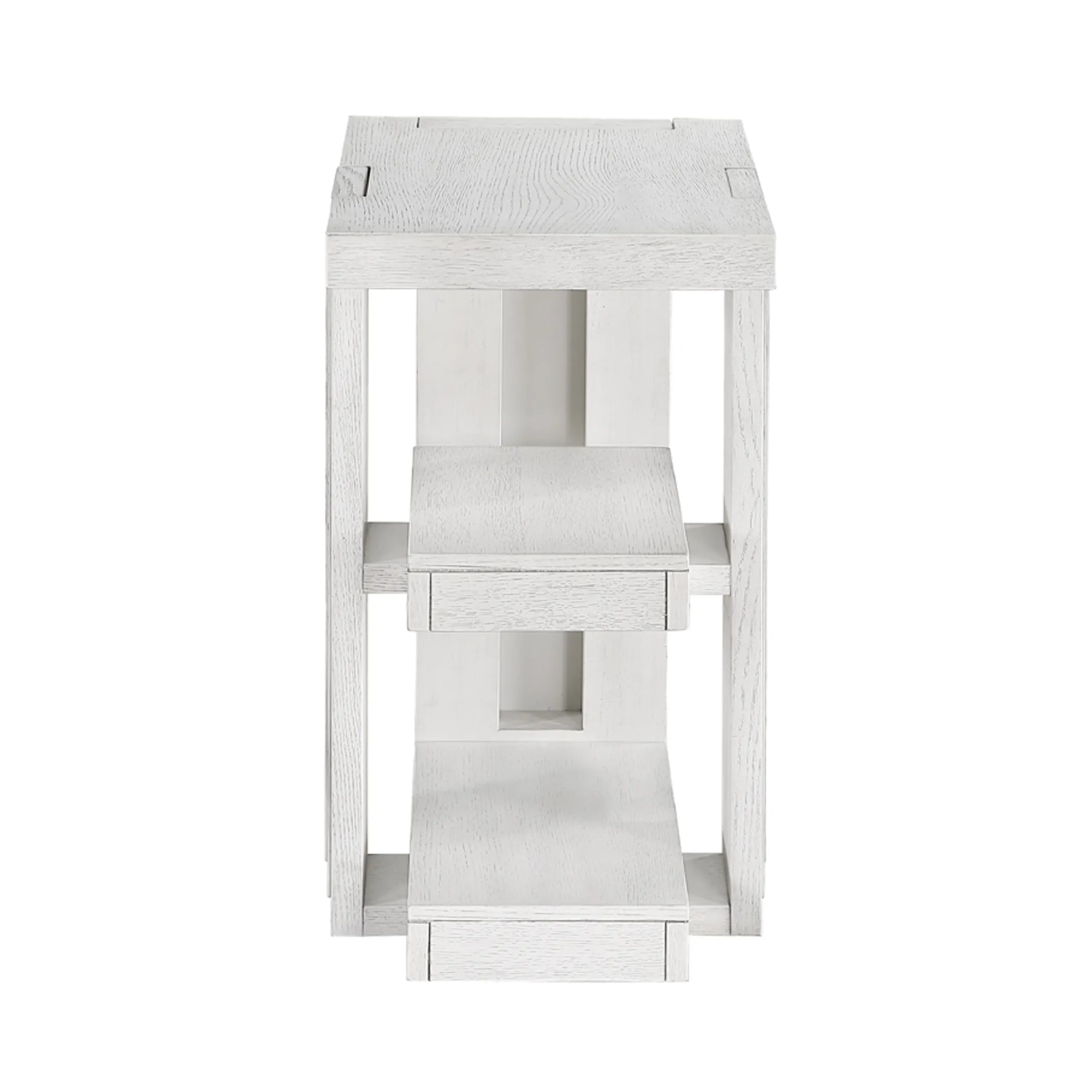 Sunset Trading Dover Chairside 14" Slim Rectangular Side End Table with Storage Shelves | Cerused White Oak Wood