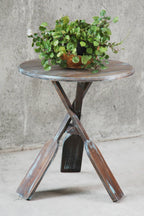 Sunset Trading Cottage Round Boat Oar Accent Table | Distressed Brown/Blue Solid Wood | Fully Assembled Nautical Stand